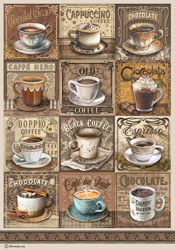 Papel de arroz Coffee and Chocolate tags with cups