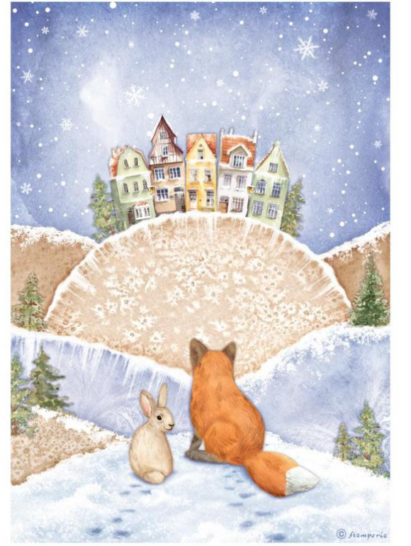 Papel de Arroz Winter Valley fox and bunny