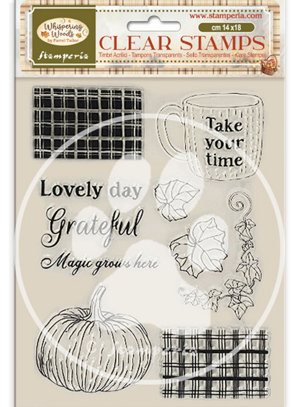 Sello Acrilico cm 14x18 - Whispering woods taza y calabaza