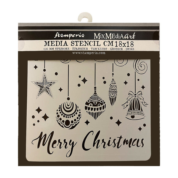 stencil cm 18X18 - Merry Christmas bells