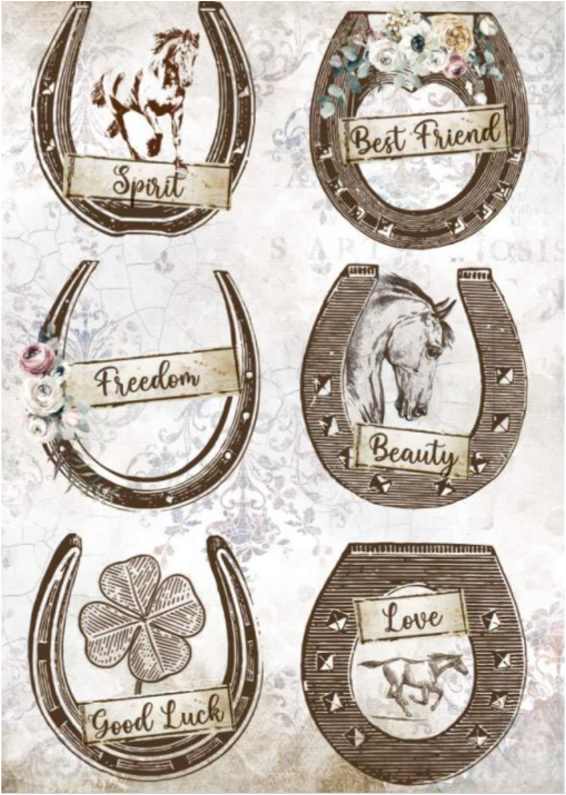 Papel de Arroz Romantic Horses horseshoes