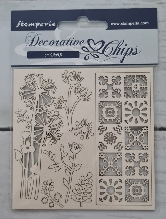 Decorative chips Flowers and tale