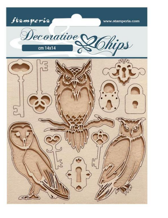 Decorative Chips Vintage Library Keys and owls