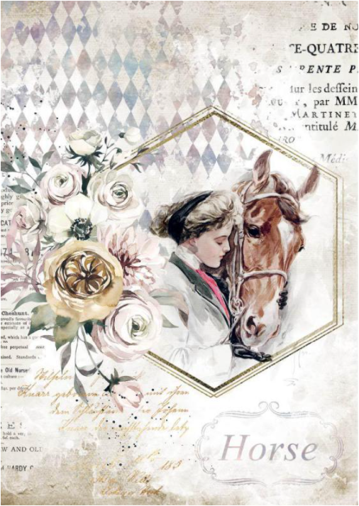 Papel de Arroz Romantic Horses lady frame